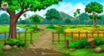 Village Farm & Fields Cartoon Background(PSD & PNG)