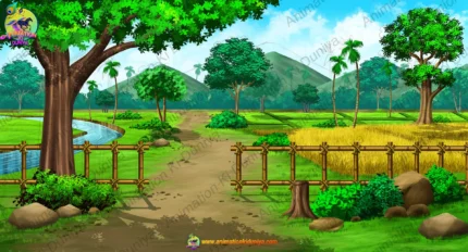 Village Farm & Fields Cartoon Background(PSD & PNG)