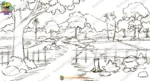 Village Farm & Fields Cartoon Background(PSD & PNG) - Image 2