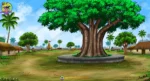 Village Square Banyan Tree Cartoon Background(PSD & PNG)