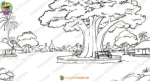 Village Square Banyan Tree Cartoon Background(PSD & PNG) - Image 2