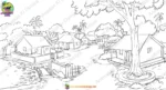 Green Village Houses Cartoon Background(PSD & PNG) - Image 2