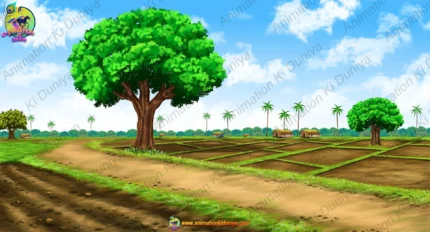 Village Road and Fields Cartoon Background(PSD & PNG)