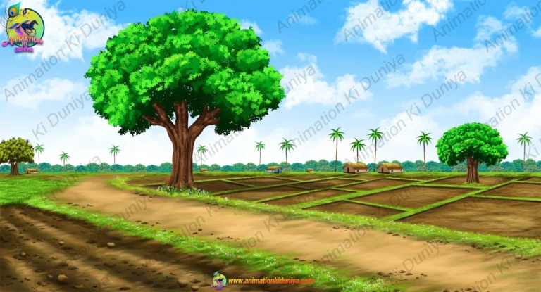 Village Road and Fields Cartoon Background(PSD & PNG)