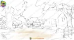 Indian Village Hut Cartoon Background(PSD & PNG) - Image 2