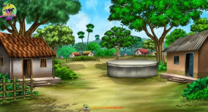 Indian Village and Water Tank Cartoon Background(PSD & PNG)
