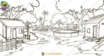 Indian Village and Water Tank Cartoon Background(PSD & PNG) - Image 2